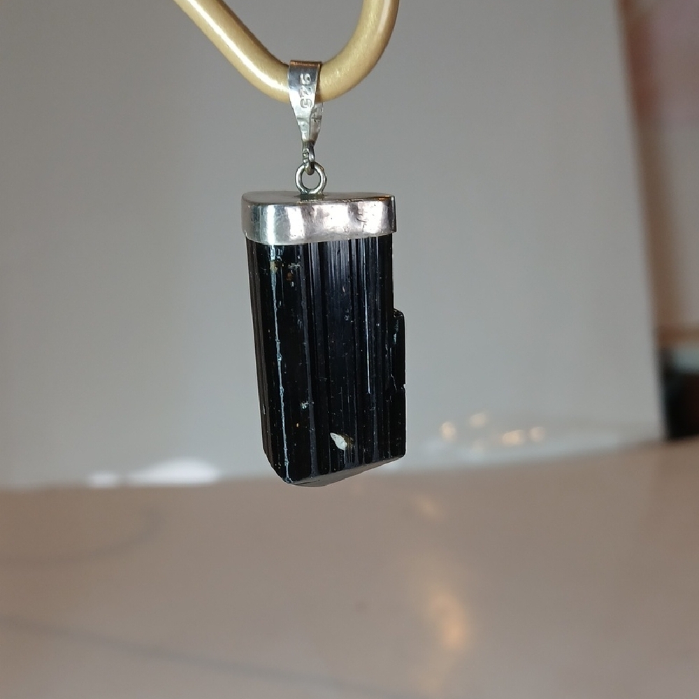 🖤 Raw Black Tourmaline Shard Pendant Sterling Silver Protection Metaphysical